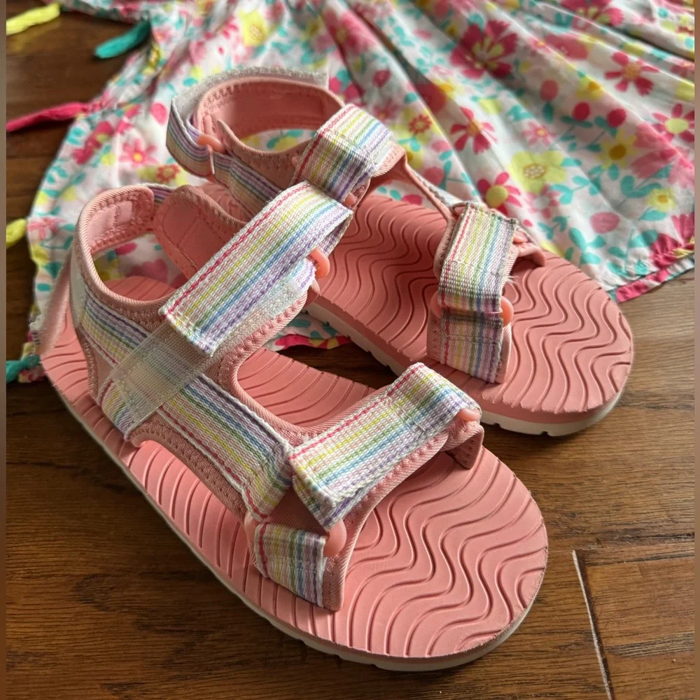 Cat & Jack Pink Strips Velcro Sandals‎